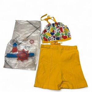 Vintage 1960s Playtown Halter Top & High Waist Shorts Set w/ Original Bag Sz 14